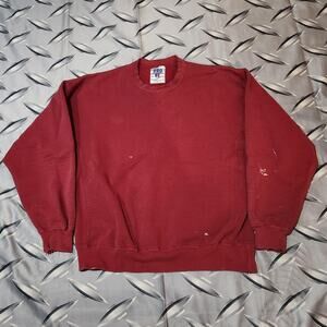 VTG 90s Russell High Cotton sweatshirt LARGE Maroon faded distressed Made In USA